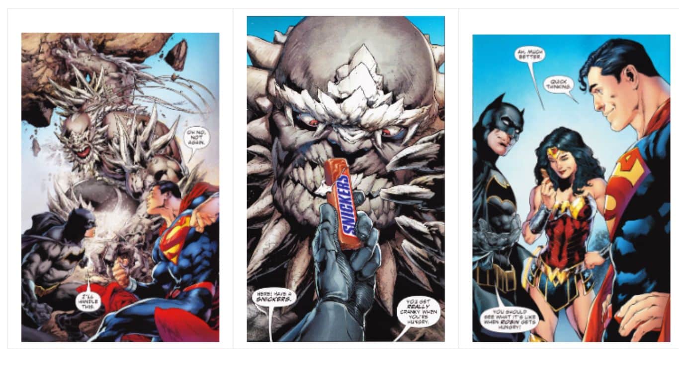 कॉमिक्स सुपरहीरो - स्निकर्स - सुपरमैन द्वारा समर्थित शीर्ष 7 उपभोज्य उत्पाद