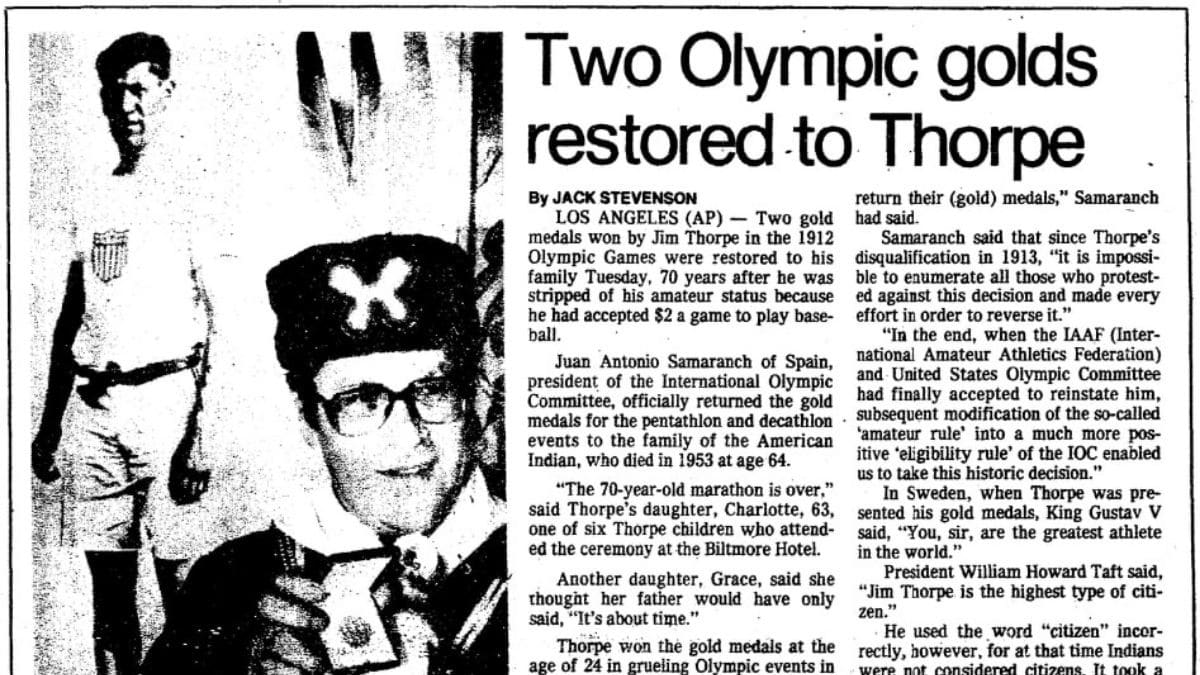 18 月 1983 日重大历史事件 - 历史上的今天 - XNUMX 年：恢复吉姆·索普的勋章